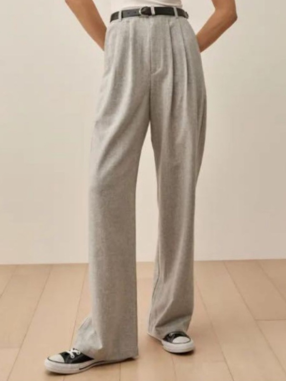REFORMATION Montauk Wide Leg Trousers in Light Gray 10